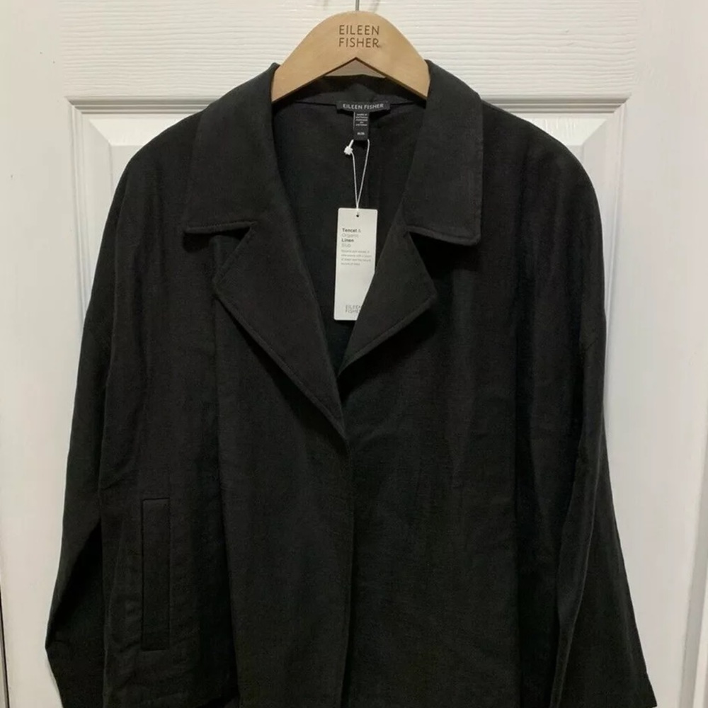 278.00 NWT EILEEN FISHER M ORGANIC BLACK LINEN DRAPE JACKET